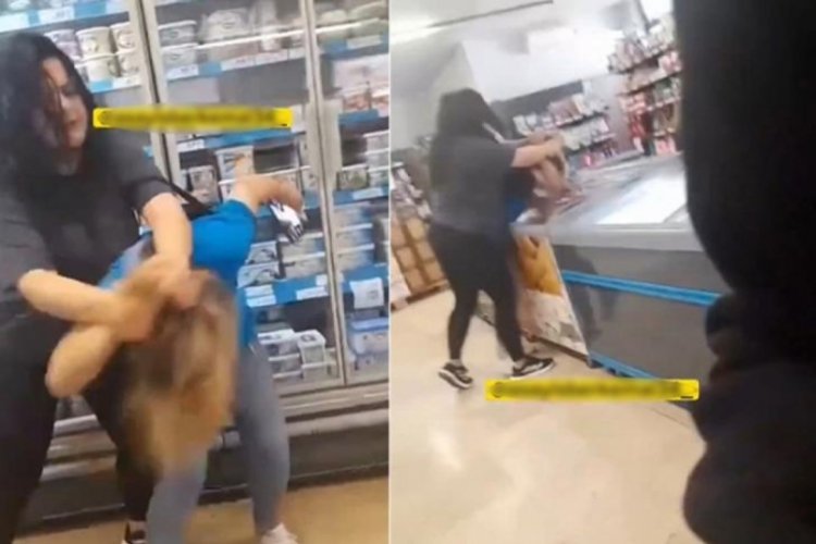 Gen&ccedil; kadın market &ccedil;alışanının kafasını dolaba defalarca b&ouml;yle vurdu!