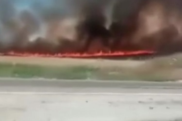 Ankara'da arızalanan trafonun neden olduğu yangın tarlaya sı&ccedil;radı