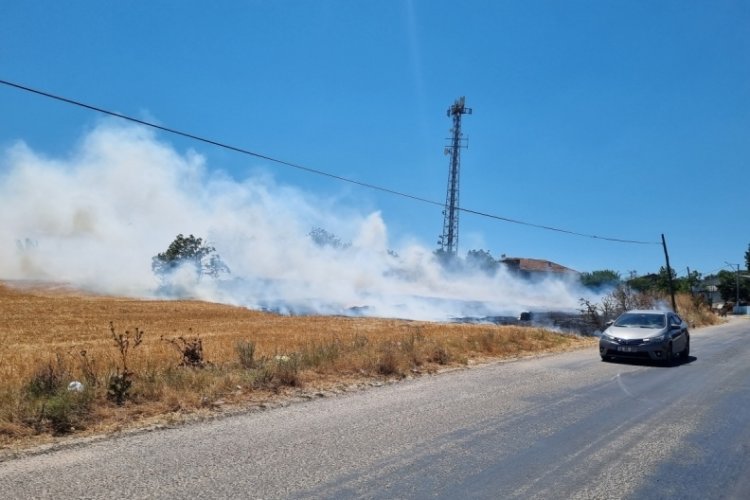 Bursa-İzmir Karayolu'nda &ouml;rt&uuml; yangını şiddetli r&uuml;zgar sebebiyle ilerliyor