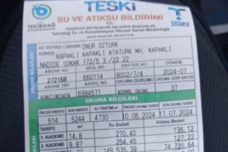 Su faturasını g&ouml;r&uuml;nce inanamadı: Siz beni toprak ağası mı sandınız?