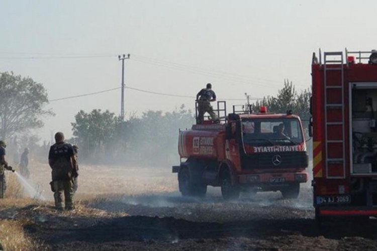 Silivri'de anız yangını! 20 d&ouml;n&uuml;m arazi k&uuml;le d&ouml;nd&uuml;
