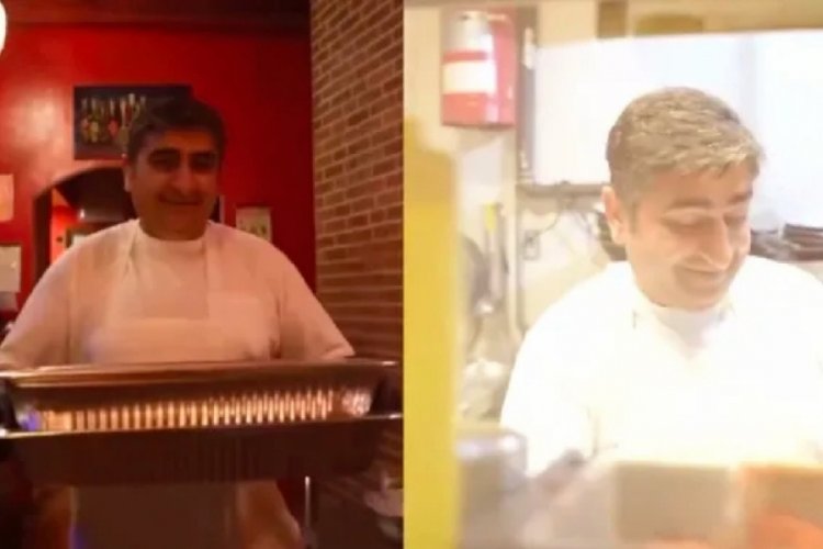 Sezgin Baran Korkmaz ABD'deki yeni işinde yemek dağıtıyor