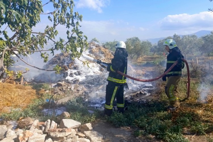 Bursa'da evin bah&ccedil;esindeki samanlar tutuştu