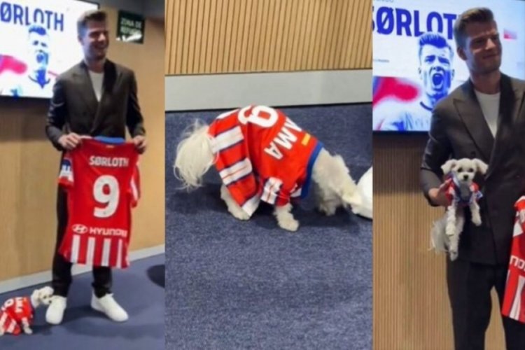 T&ouml;renine Atletico Madrid forması giydirdiği k&ouml;peğiyle katıldı