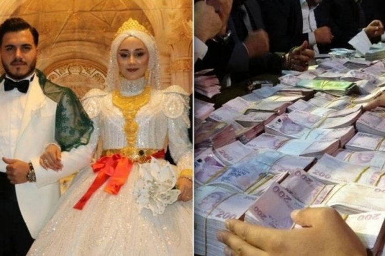 Takı t&ouml;reni 4 saat s&uuml;rd&uuml;! 3 kilo altın, 12 milyon lira para takıldı