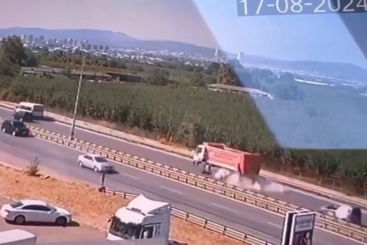 Bursa'da hafriyat kamyonunun lastiği bomba gibi patladı!