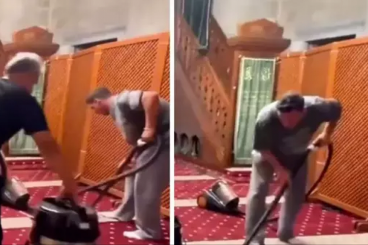Mesut &Ouml;zil, cami temizlerken g&ouml;r&uuml;nt&uuml;lendi