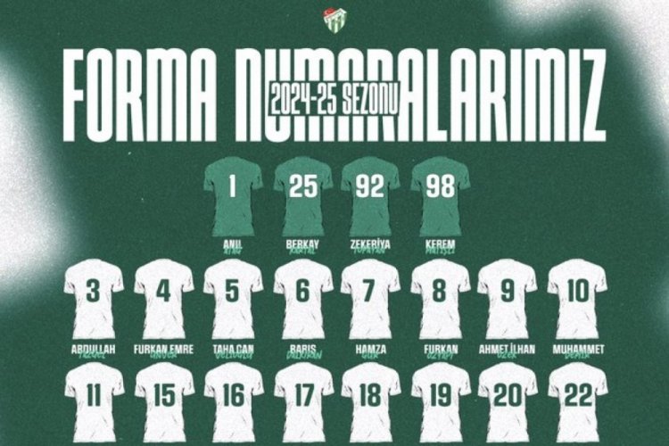 Bursaspor'un 2024 - 2025 sezonu forma numaraları belli oldu