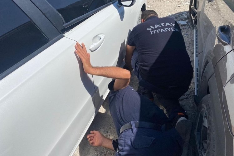 Hatay'da otomobilin altına sıkışan k&ouml;peği itfaiye ekipleri kurtardı!