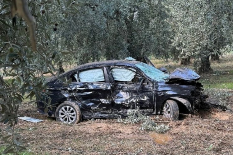 Bursa'da kontrolden &ccedil;ıkan otomobil zeytin tarlasına u&ccedil;tu! 1 yaralı