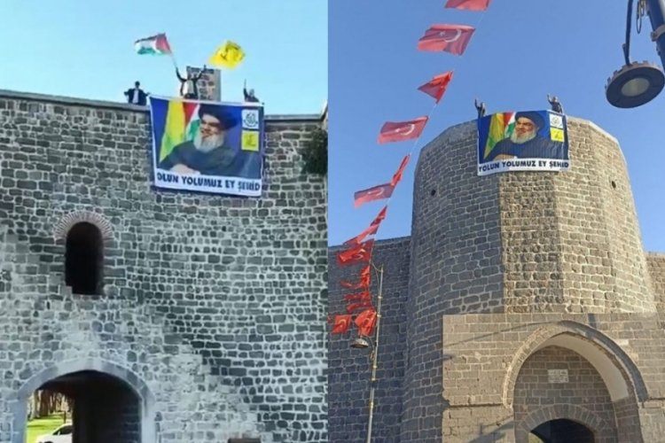 Hasan Nasrallah'ın posteri surlara asıldı!