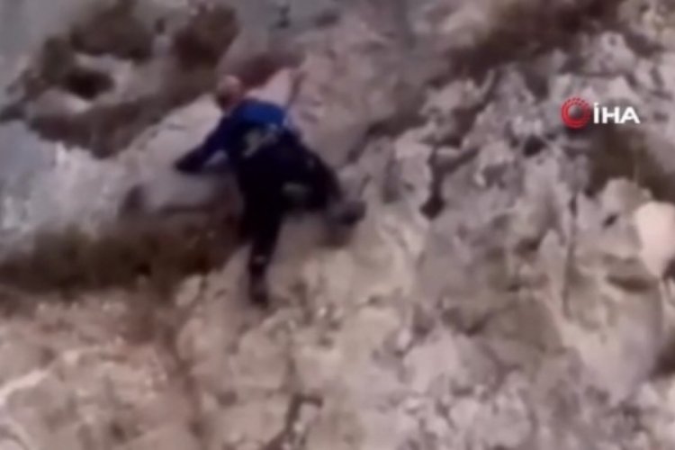 Kayalıklarda mahsur kalan k&ouml;pek kurtarıldı