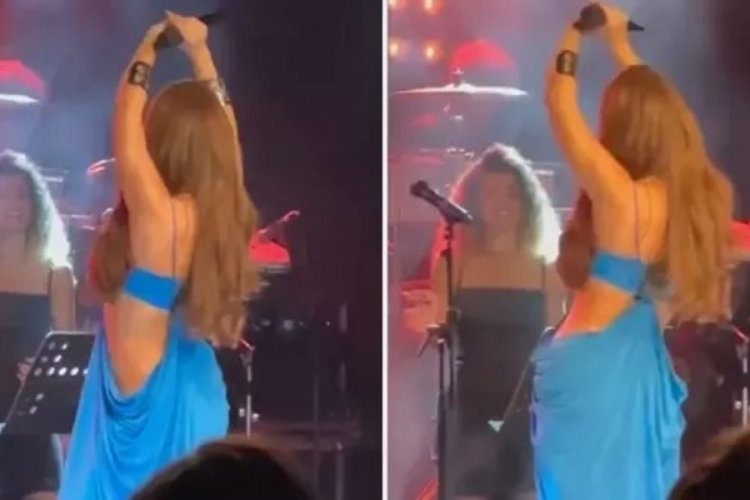 Simge Sağın bel dekolteli mavi elbisesiyle izleyenleri hayran bıraktı