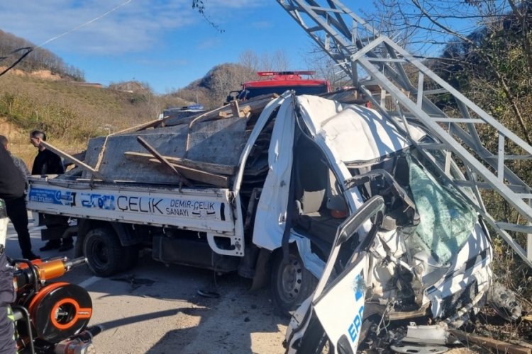 Lastiği patlayan kamyonet elektrik direğine &ccedil;arptı