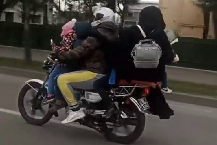 Bursa'da motosiklete 6 kişi bindiler, adeta ölümle dans ettiler