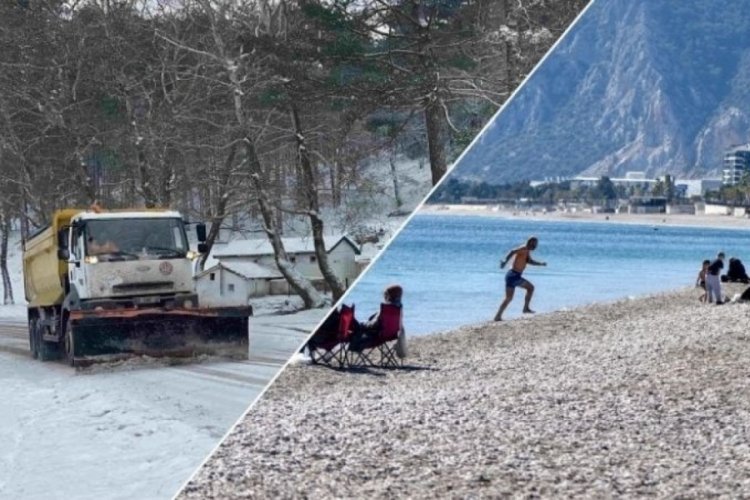Türkiye karla kaplıyken: O şehir denize giriyor