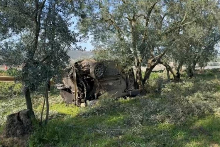 Bursa'da kontrolden çıkan araç zeytin tarlasına uçtu!