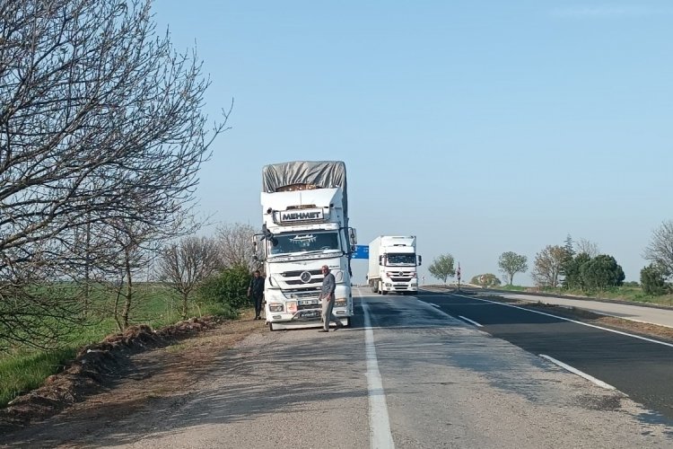 Aracından inen tır sürücüsüne otomobil çarptı