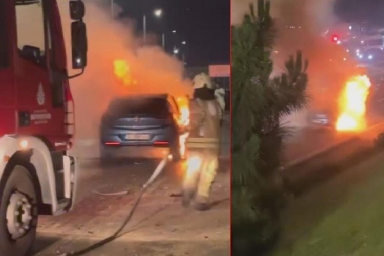 Otomobil alev alev yandı! Araçta patlamalar oldu