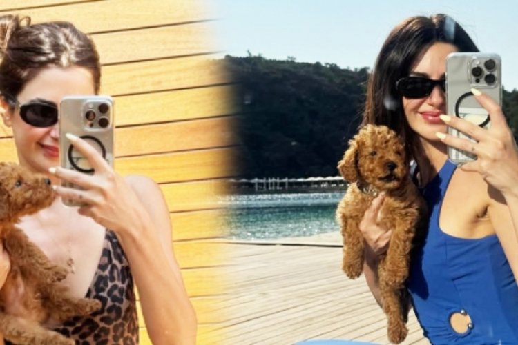 Nesrin Cavadzade, köpeği ile yazın tadını çıkarıyor