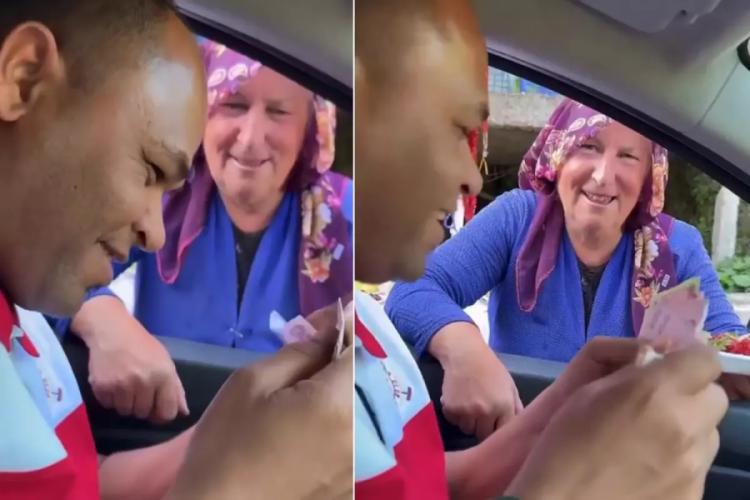 Bir tomar parayı eline alan turist Karadenizli kadınla dalga geçti