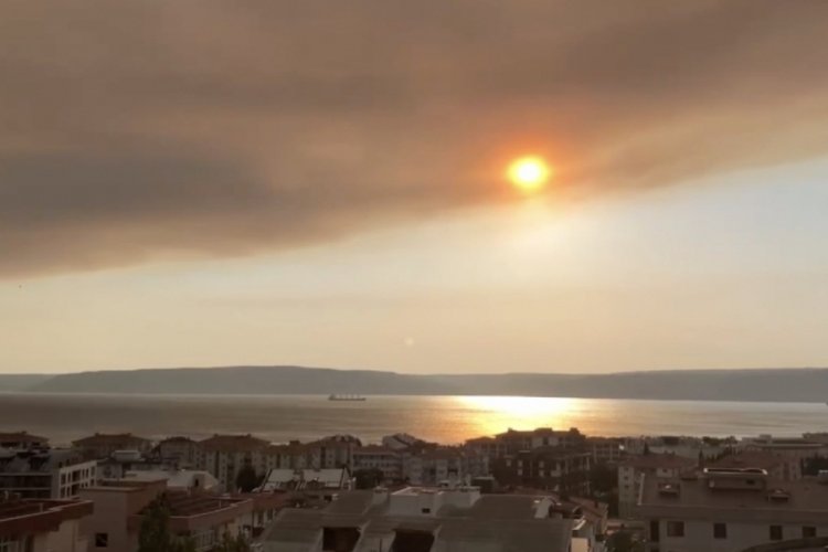 Tekirdağ'daki orman yangınının dumanı Çanakkale Boğazı'nı kapladı