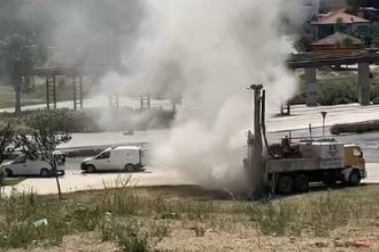 Sondaj yapılırken doğalgaz hattı patladı