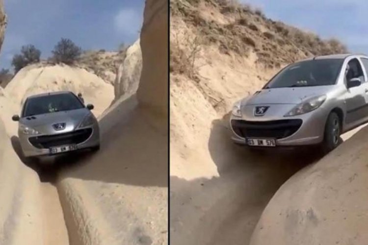 Navigasyonun yanlış yönlendirmesi sonucu sürücü peribacalarından ilerledi