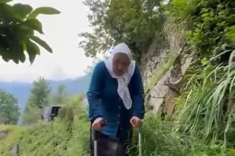 Yaşlı kadın değneklerle 400 metrelik yolu yürüyor! Yardım istedi