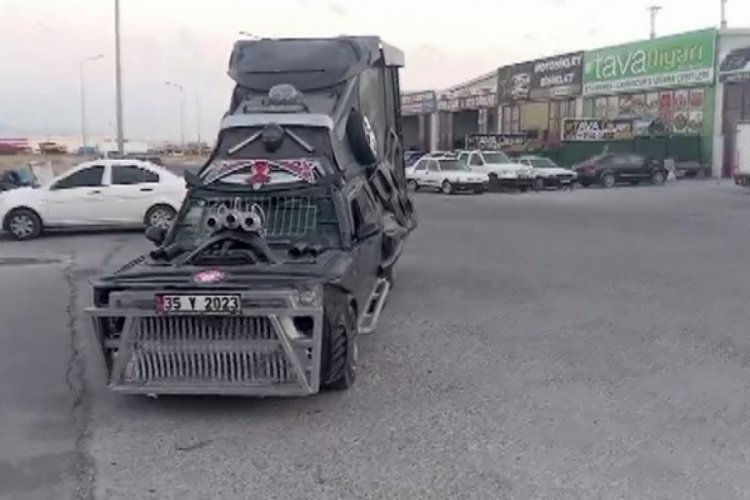 Aracını adeta tanka çevirdi, polis trafikten men edip ehliyete el koydu