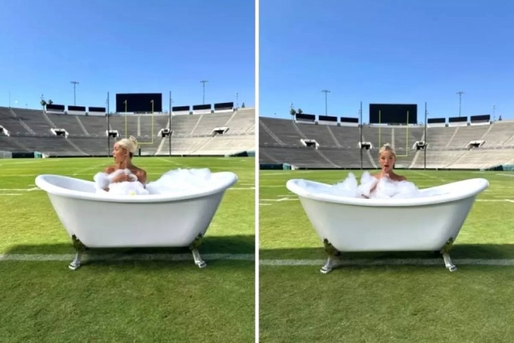  Ünlü kadın sporcu, futbol sahasına küvet koyup çıplak poz verdi 
