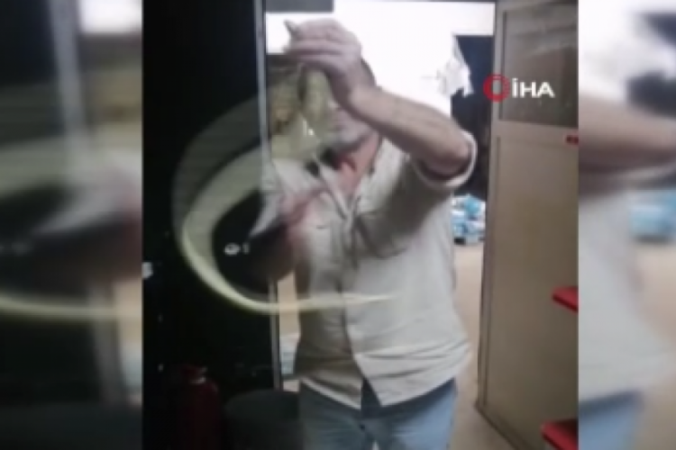 İş yerine giren 2 metrelik yılana "kanka" diye hitap edip boynuna doladı