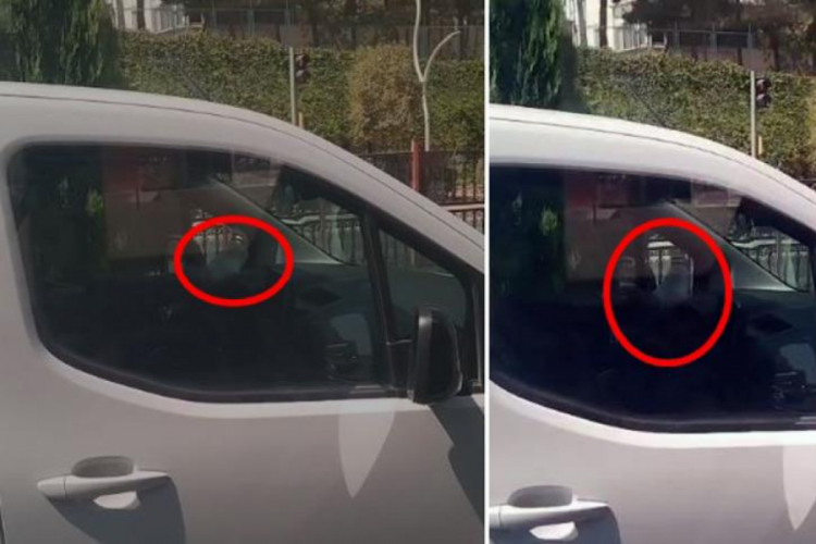 Tek ayağı dışarda araç kullandı! O anlar kamerada
