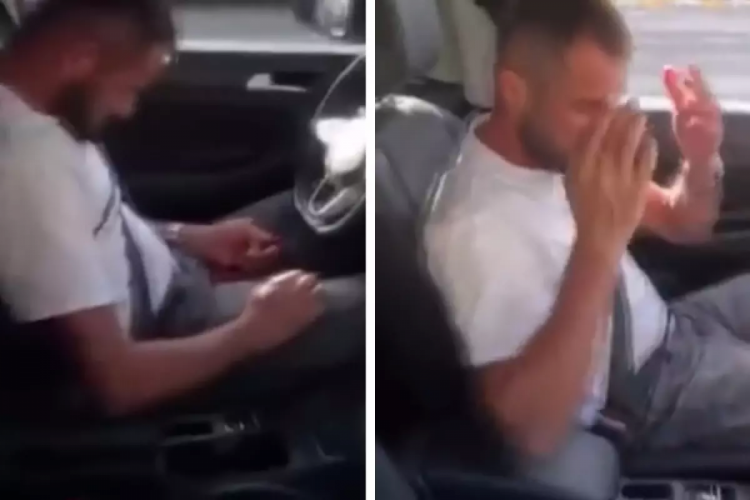 Trafiği tehlikeye soktu! Yolun ortasında uyudu, o anlar kamerada