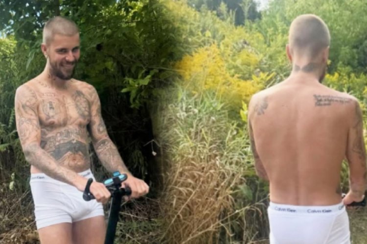 Justin Bieber, iç çamaşırıyla scooter sürdü