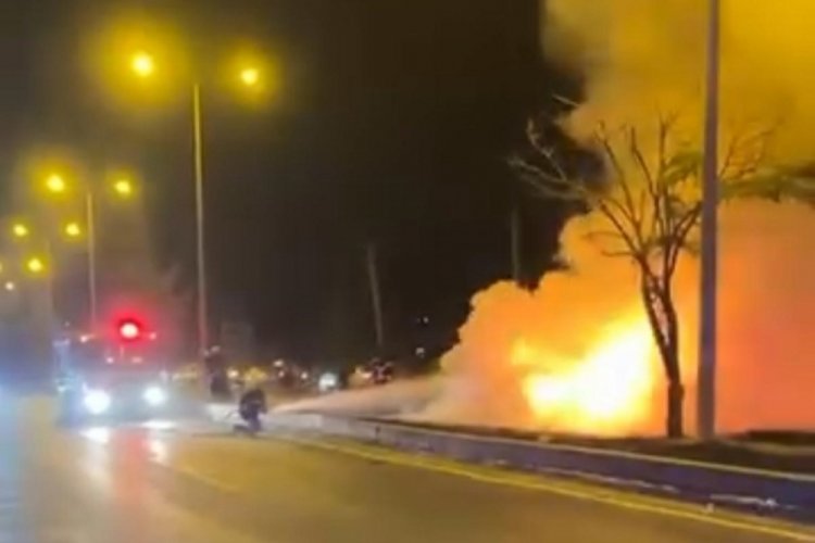 Alevlere teslim olan otomobilin sürücüsü yaralandı