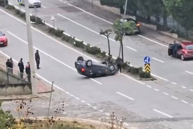 Bursa'da kontrolden &ccedil;ıkan ara&ccedil; ters d&ouml;nd&uuml;!