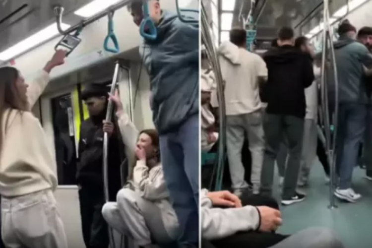 Toplu taşımada 2 grup arasında kavga! Genç kızlar olanları gülerek izledi