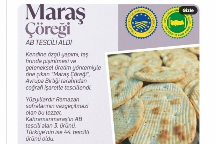 Maraş &ccedil;&ouml;reğine AB'den coğrafi işaret tescili