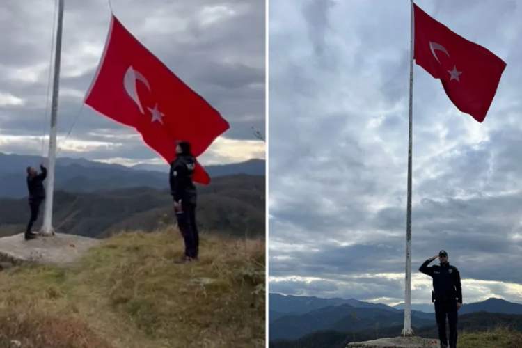 Valilik m&uuml;dahale etti! Yıpranan T&uuml;rk bayrağı yenilendi