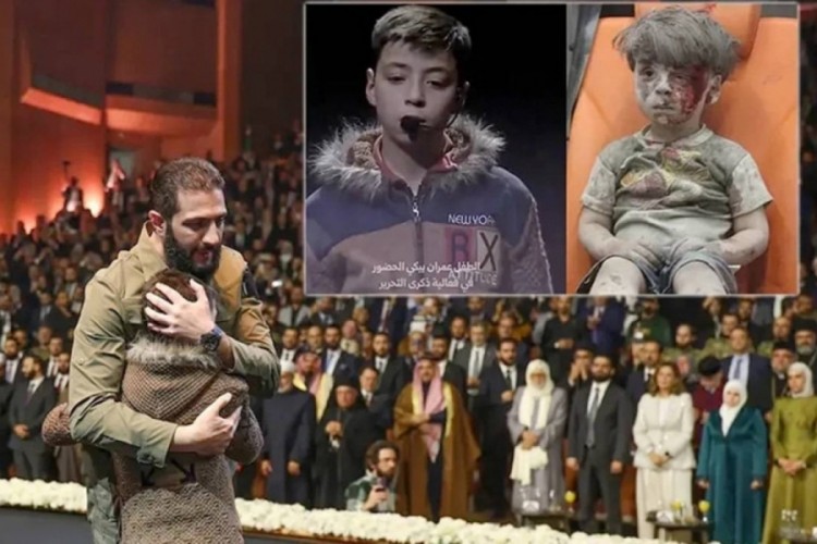 Yıkımın sembol ismiydi &Uuml;mran bebek Şara ile sahnede b&ouml;yle kucaklaştı