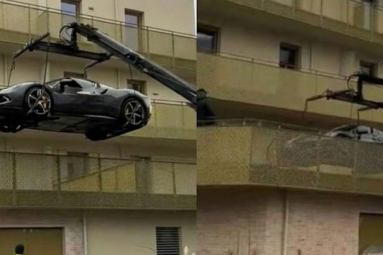 Yer bulamayınca 15 milyonluk Ferrari'sini balkona park etti