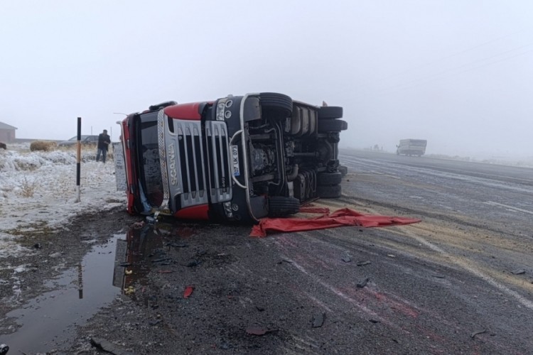 Hayvan yüklü tır devrildi: 10 küçükbaş telef oldu