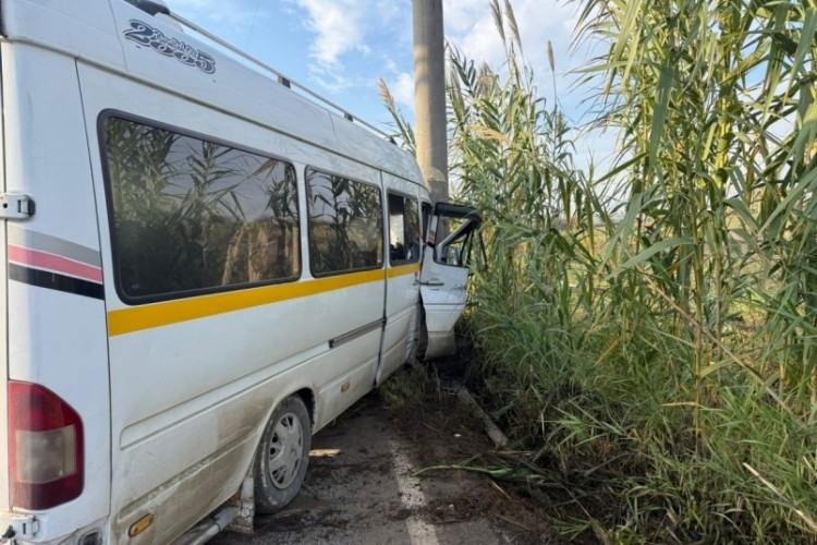 Minib&uuml;s elektrik direğine &ccedil;arptı: 2 yolcu yaralandı