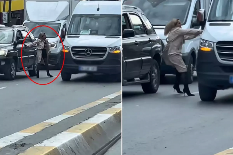 L&uuml;ks cipinden inip topuklu &ccedil;izmeleriyle trafiği birbirine kattı!