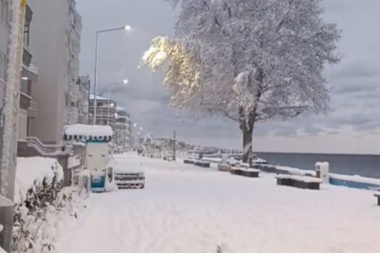 Bir taraf deniz, bir taraf kar...Bursa'nın o il&ccedil;esinde kartpostallık kar manzaraları!