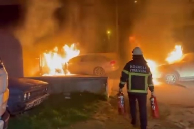 Park halindeki ara&ccedil; alev alev yandı: 2 otomobil zarar g&ouml;rd&uuml;