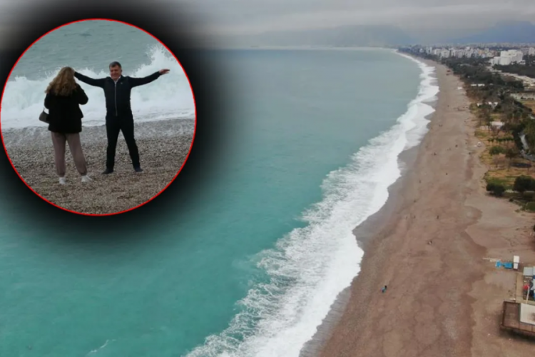 Antalya'daki d&uuml;nyaca &uuml;nl&uuml; sahil beyaza b&uuml;r&uuml;nd&uuml;, g&ouml;ren kumsala koştu