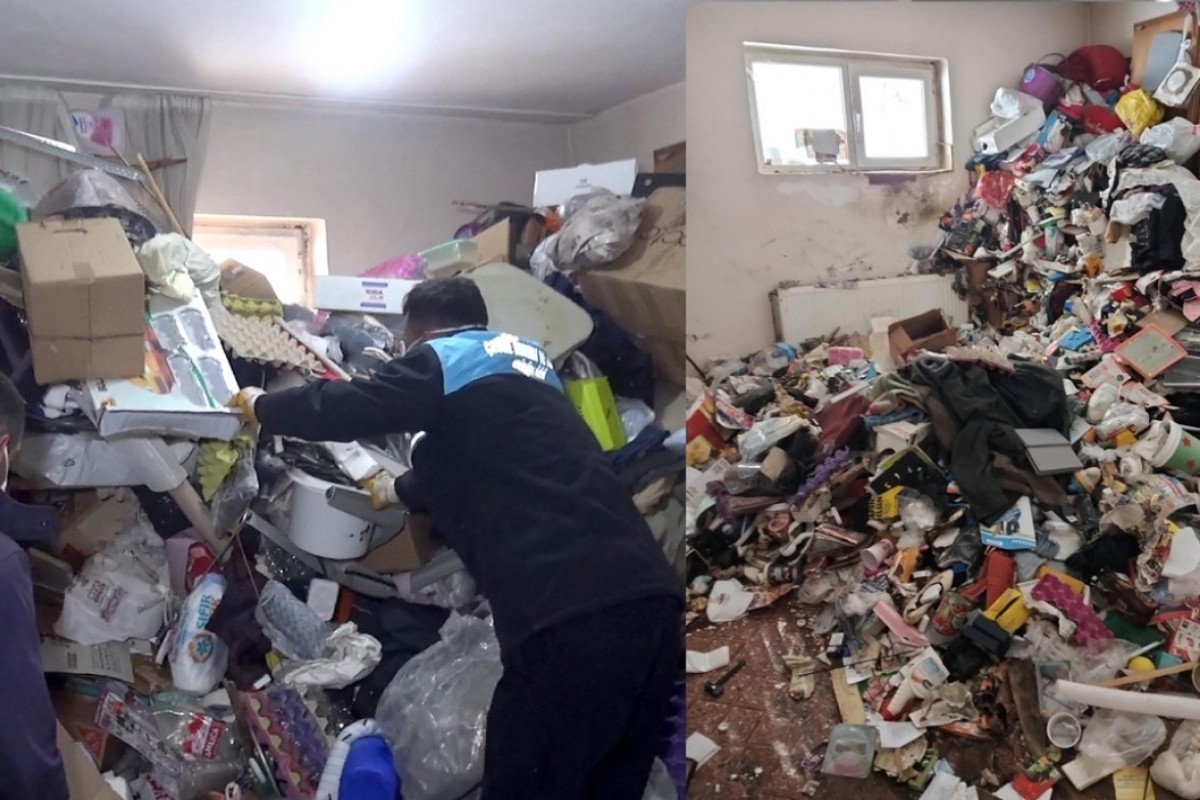20 ton çöp bulunan ev boşaltıldı, sahibi tedavi altına alındı