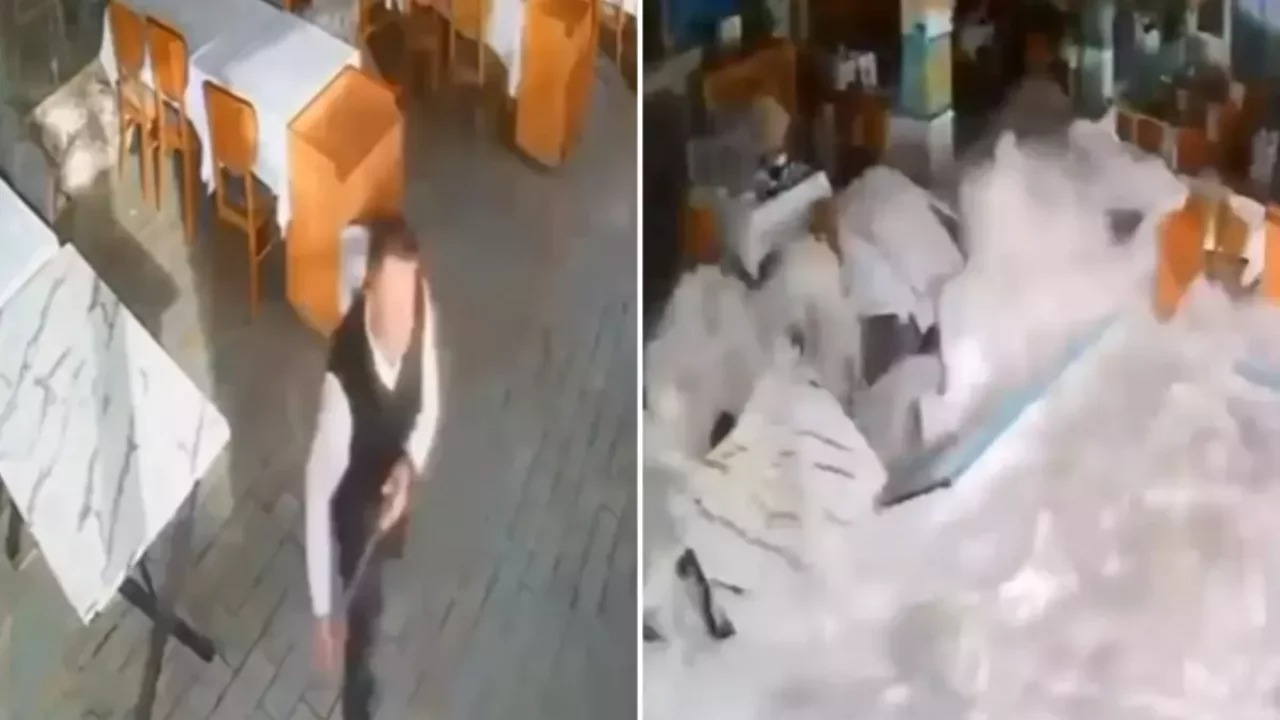 Her şey 3 saniyede oldu! Ortada ne garson kaldı ne restoran...